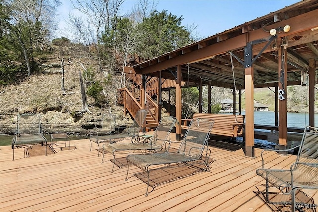 10416 Harbourtowne Dr, Northport, AL 35475 - wooden terrace featuring a dock and stairway