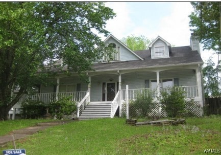 2608 Gable Ct, Centerpoint, AL 35215 - view of front facade with a porch, a chimney, a front yard, and stairs