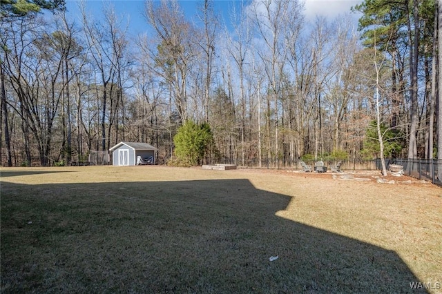 view of yard featuring a shed