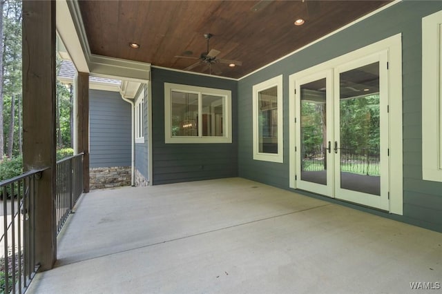 view of patio / terrace with french doors and ceiling fan