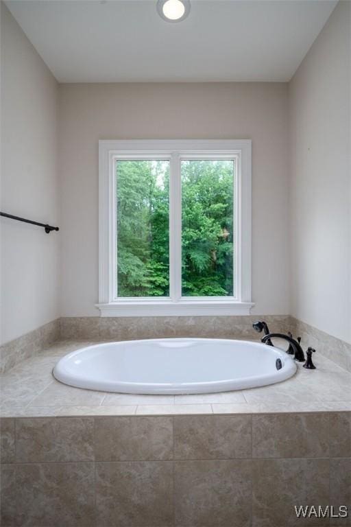 bathroom with plenty of natural light and a garden tub