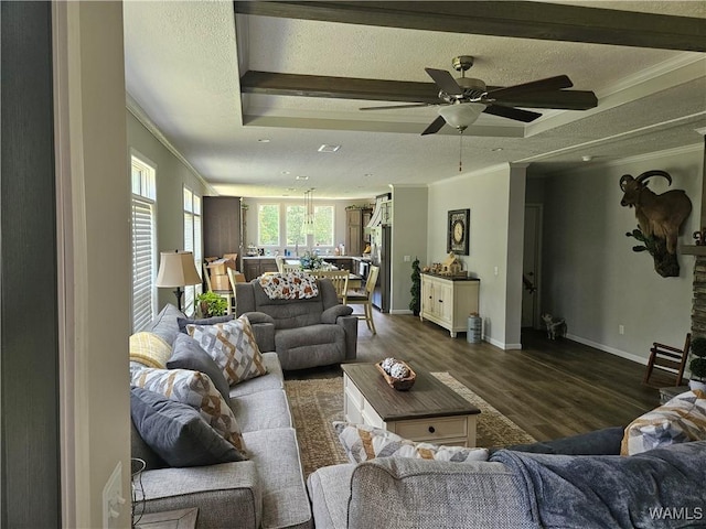 930 Pine Tree Rd, Centreville, AL 35042 - living area with ornamental molding, wood finished floors, a textured ceiling, and a ceiling fan
