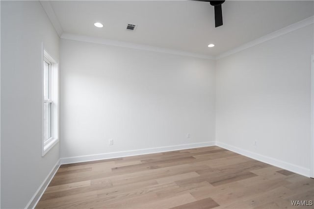 13947 Glenview Dr, Northport, AL 35475 - spare room featuring baseboards, light wood-style floors, ceiling fan, and ornamental molding
