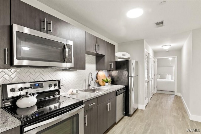 680 6th Ave NE Unit 3310, Tuscaloosa, AL 35404 - kitchen with stainless steel appliances, a sink, decorative backsplash, and dark brown cabinetry
