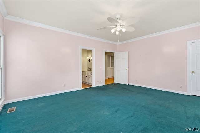 4184 Graves Gap Rd, Hayden, AL 35079 - unfurnished bedroom featuring crown molding, carpet floors, ensuite bathroom, and a ceiling fan
