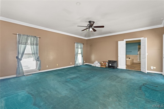 4184 Graves Gap Rd, Hayden, AL 35079 - spare room with healthy amount of natural light, ceiling fan, ornamental molding, and carpet floors