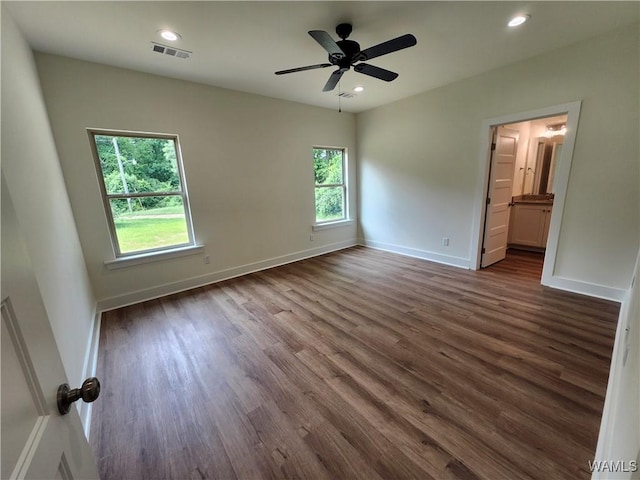 195 Lecroy Cir, Brent, AL 35034 - empty room featuring dark wood-style floors, baseboards, ceiling fan, and recessed lighting