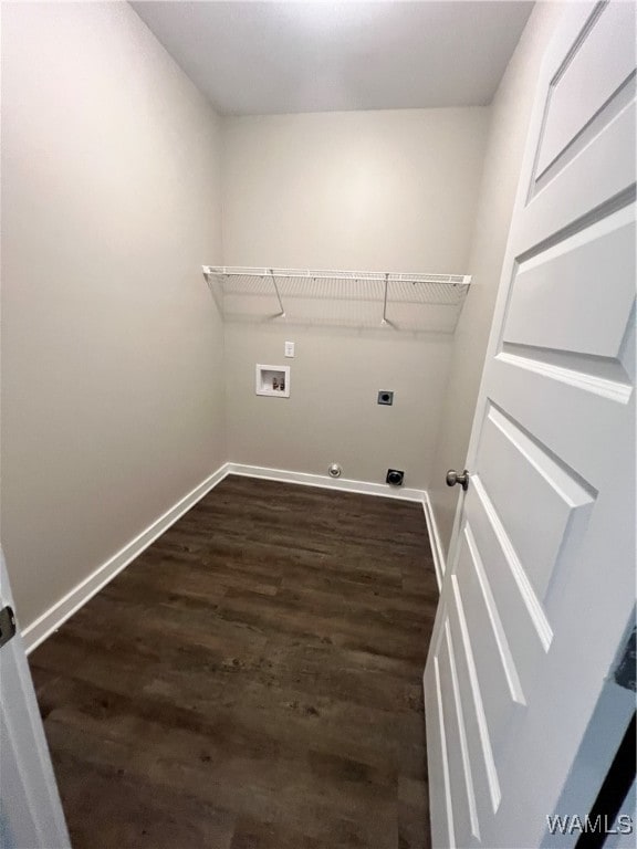 laundry room featuring hookup for an electric dryer, washer hookup, and dark hardwood / wood-style floors