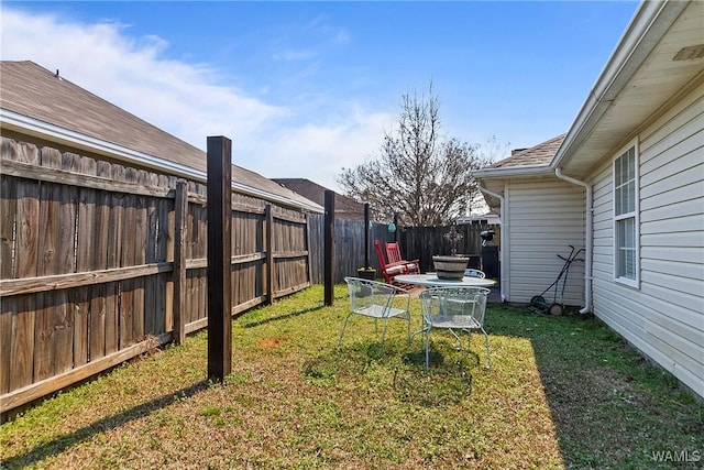 view of yard with a fenced backyard