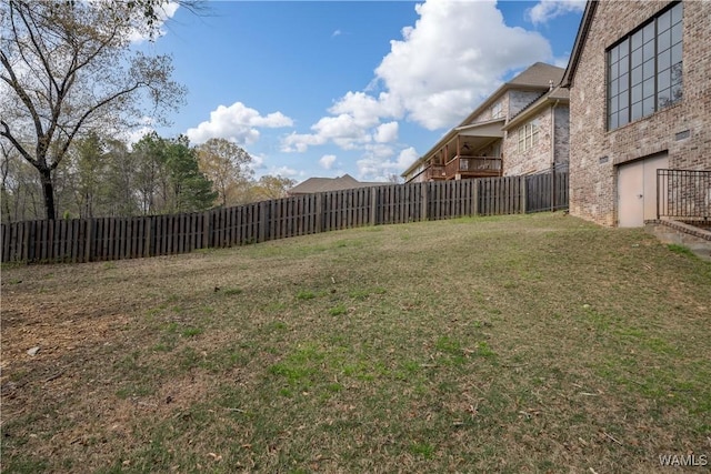 view of yard with a fenced backyard