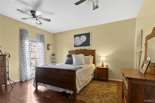 bedroom featuring ceiling fan and hardwood / wood-style floors