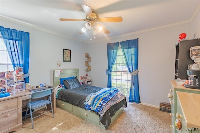 3709 Diamond Ln, Northport, AL 35473 - carpeted bedroom featuring ornamental molding, a desk, a ceiling fan, and baseboards