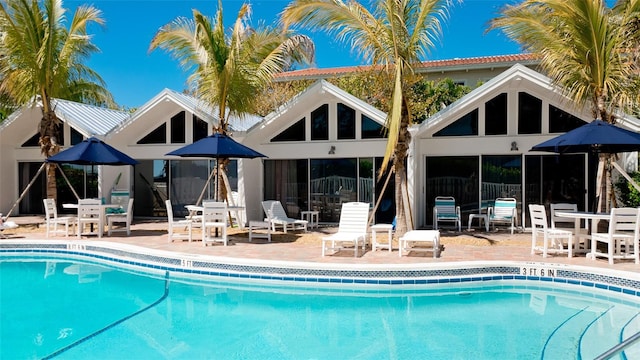 view of swimming pool with a patio