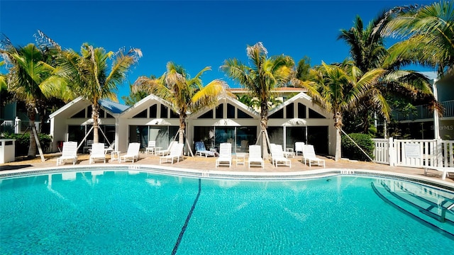 view of pool featuring a patio