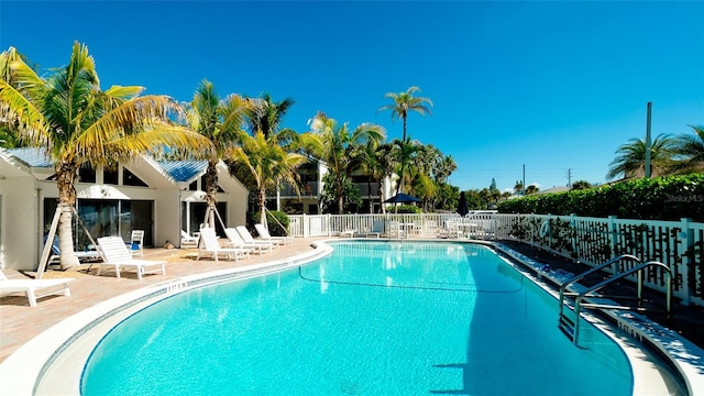 view of swimming pool featuring a patio area