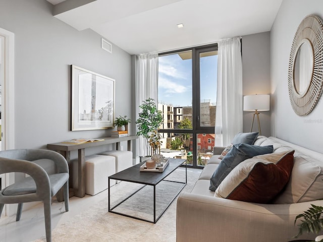 living room with expansive windows