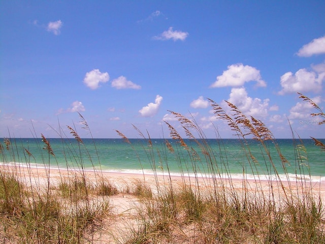 property view of water featuring a beach view