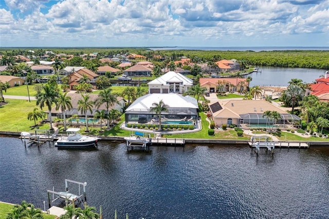 aerial view with a water view