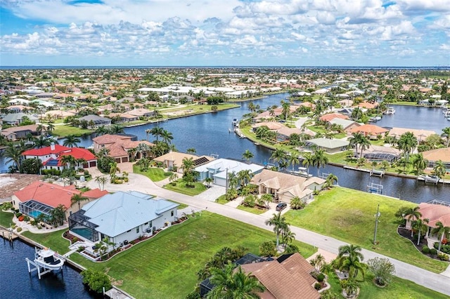 aerial view with a water view