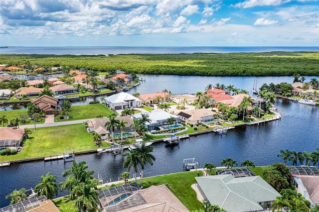 aerial view with a water view