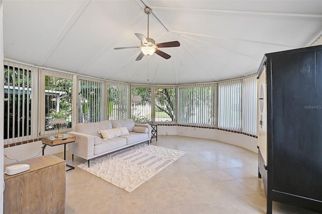 sunroom / solarium with vaulted ceiling and ceiling fan