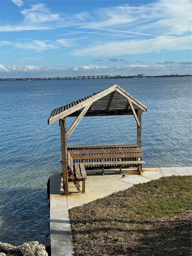 dock area with a water view