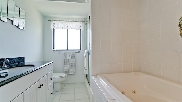 bathroom with tile patterned flooring, toilet, and vanity