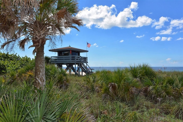 exterior space featuring a water view