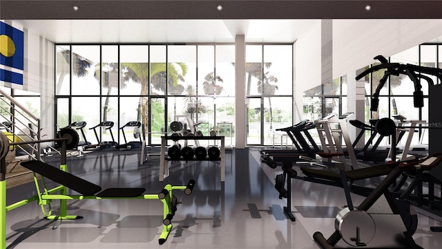 exercise room featuring expansive windows