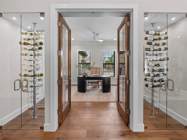 wine room featuring wood-type flooring