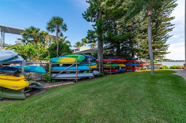 view of yard with a water view