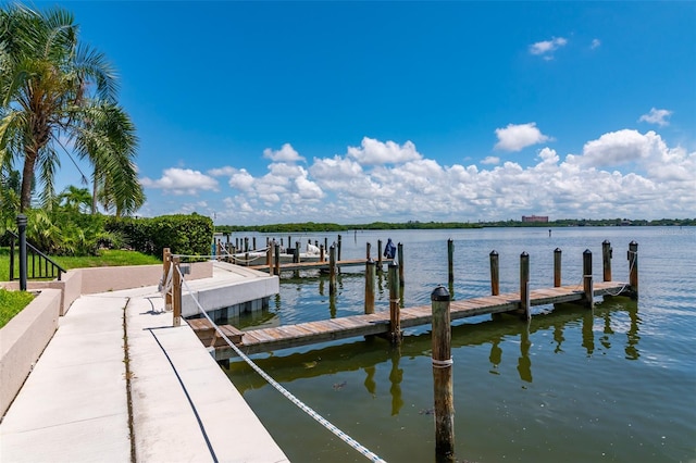 view of dock with a water view