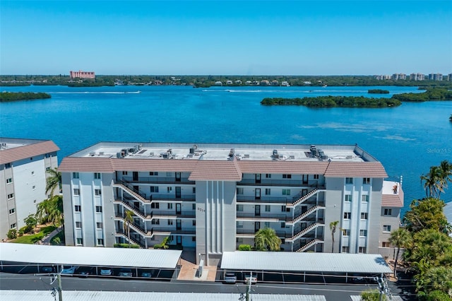 aerial view featuring a water view