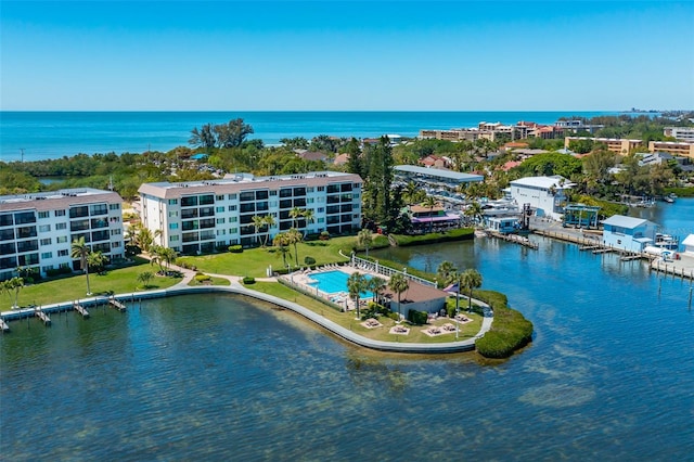 aerial view with a water view