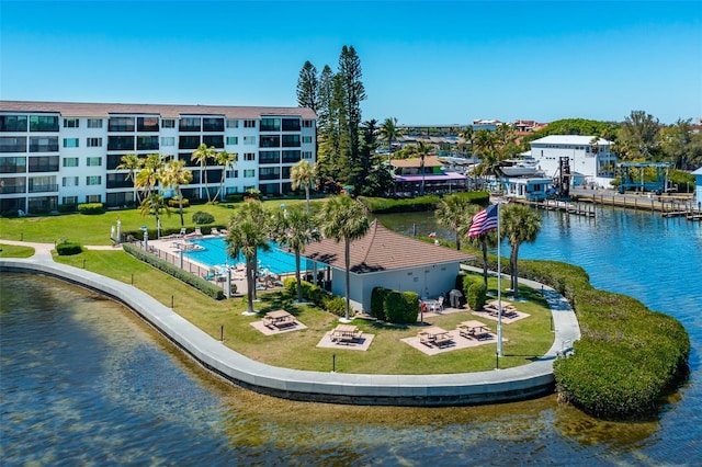 exterior space featuring a water view