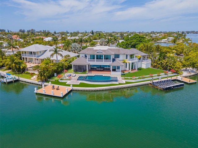 aerial view featuring a water view