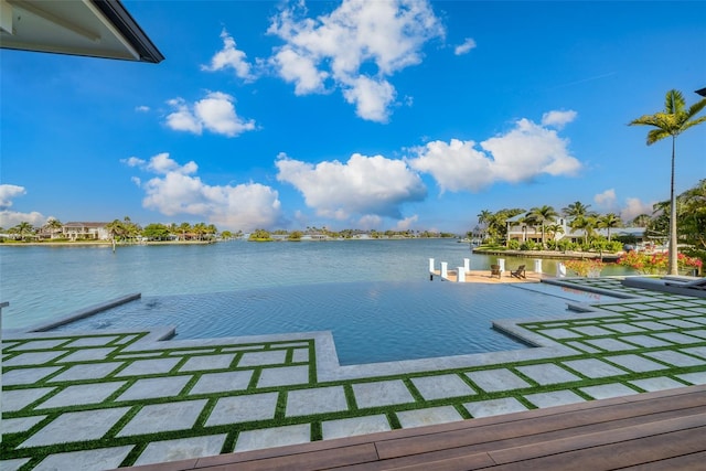 view of dock with a water view