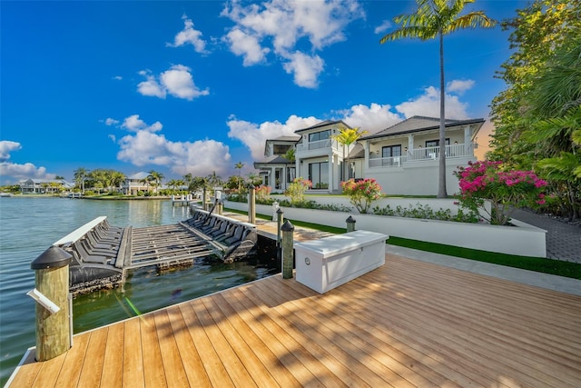 dock area with a water view