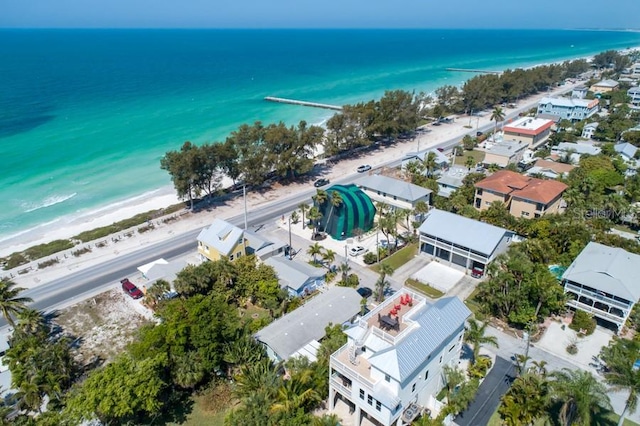 drone / aerial view with a water view and a view of the beach