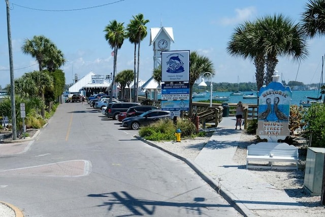 view of road with a water view