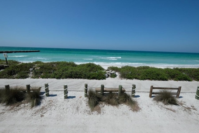 view of water feature with a view of the beach