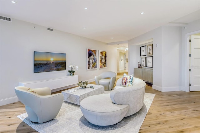 living room with light hardwood / wood-style flooring