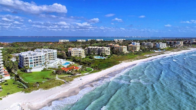 aerial view with a beach view and a water view