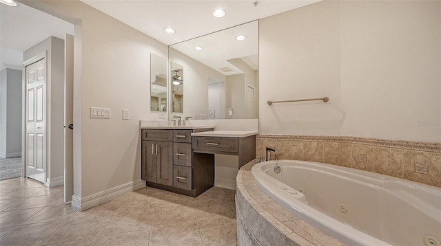 bathroom featuring tile floors and vanity with extensive cabinet space