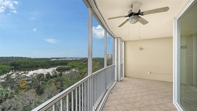 balcony with ceiling fan