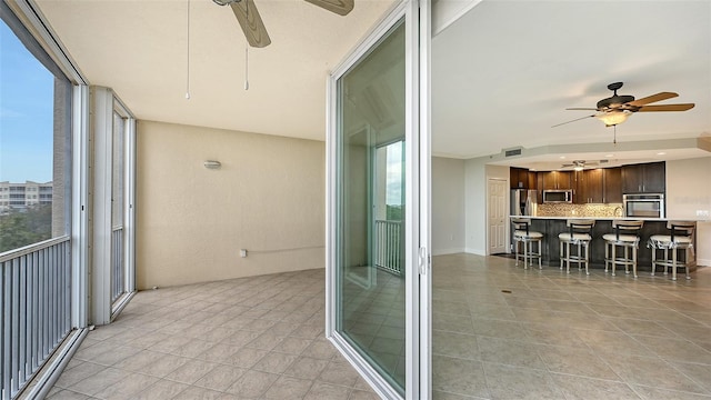 balcony with ceiling fan