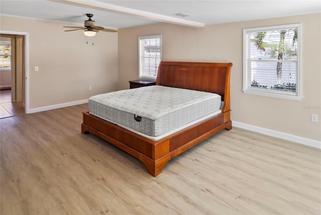 bedroom featuring ceiling fan and light hardwood / wood-style floors