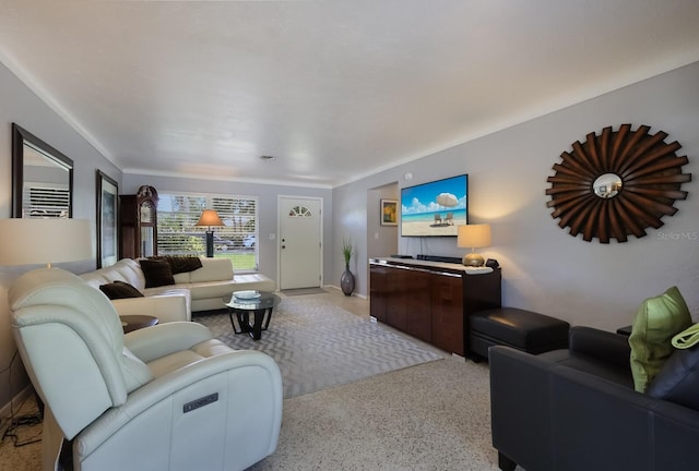 living room with light colored carpet