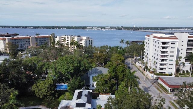 aerial view with a water view