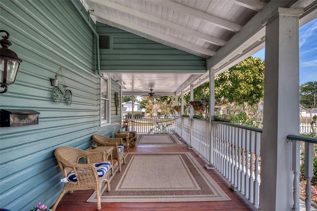 wooden deck featuring covered porch